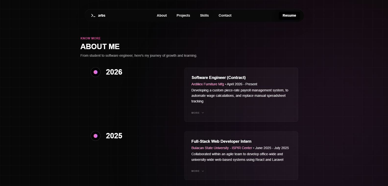 Portfolio About Timeline