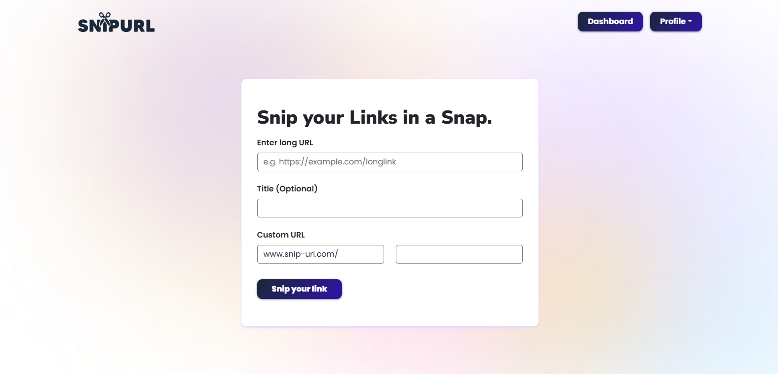 SnipURL Dashboard